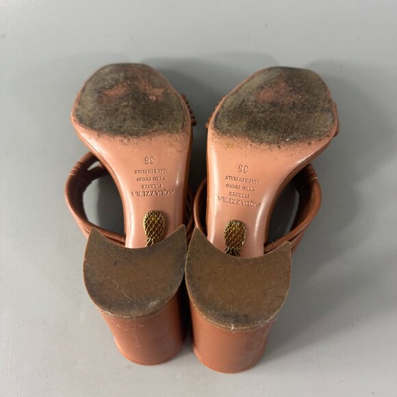 Aquazzura Brown Leather Blocked Heel Slides, Size 36 - Picture 9 of 12